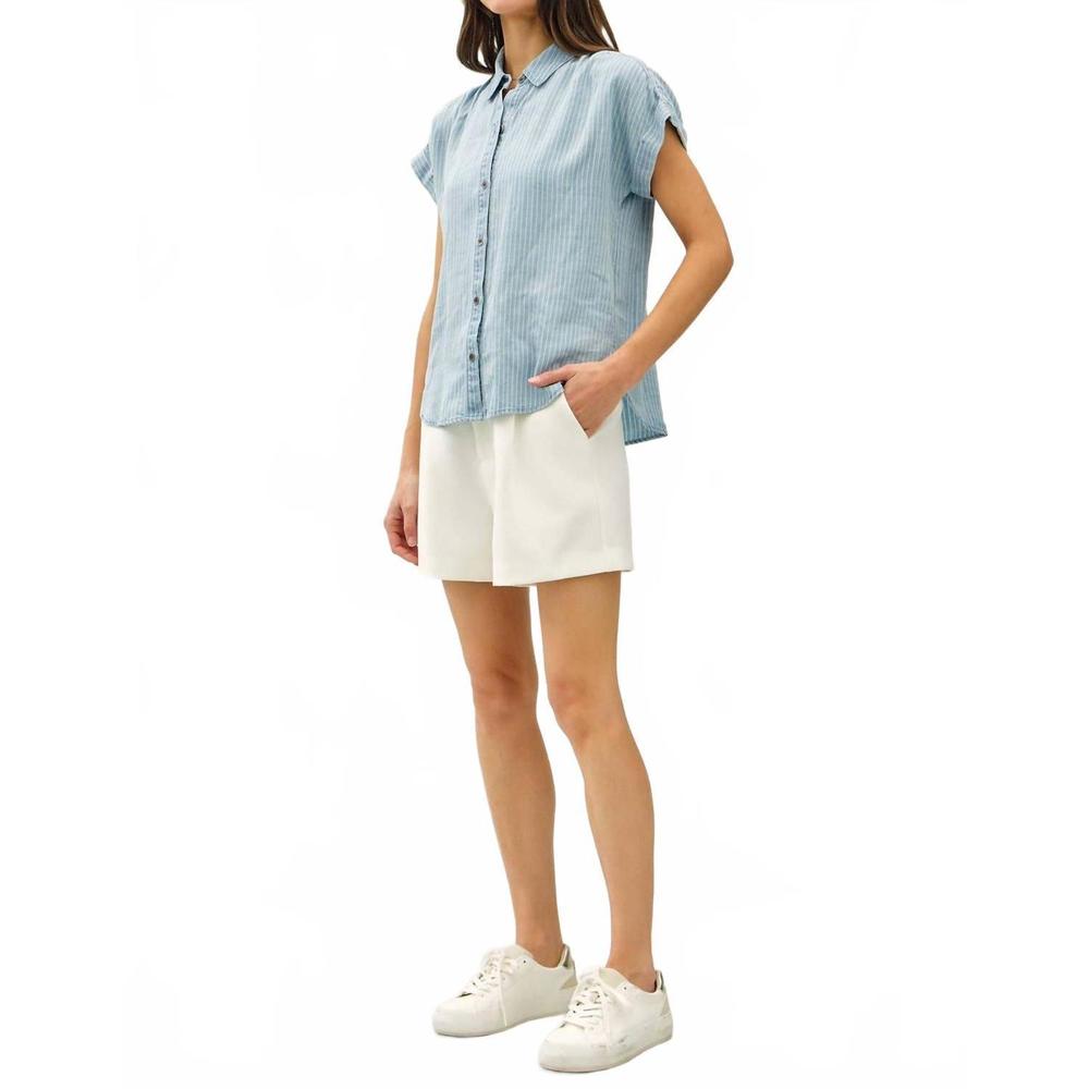 NEW BE COOL tencel button up top in blue - Picture 5 of 5